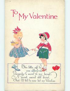 Unused Divided-Back valentine GIRL GIVES CARD TO ANOTHER GIRL r4015