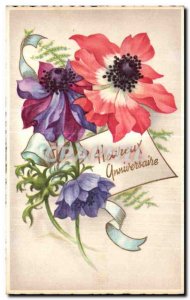 Old Postcard Flowers Happy Birthday