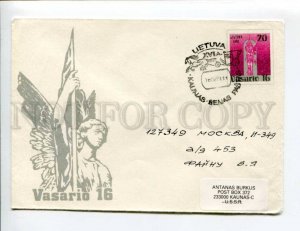 413279 Lithuania to RUSSIA 1993 year vasario 16 real posted postal COVER