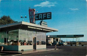 Postcard 1950s California Famoso Semars Cafe Chevron Station Gas pumps CA24-4904