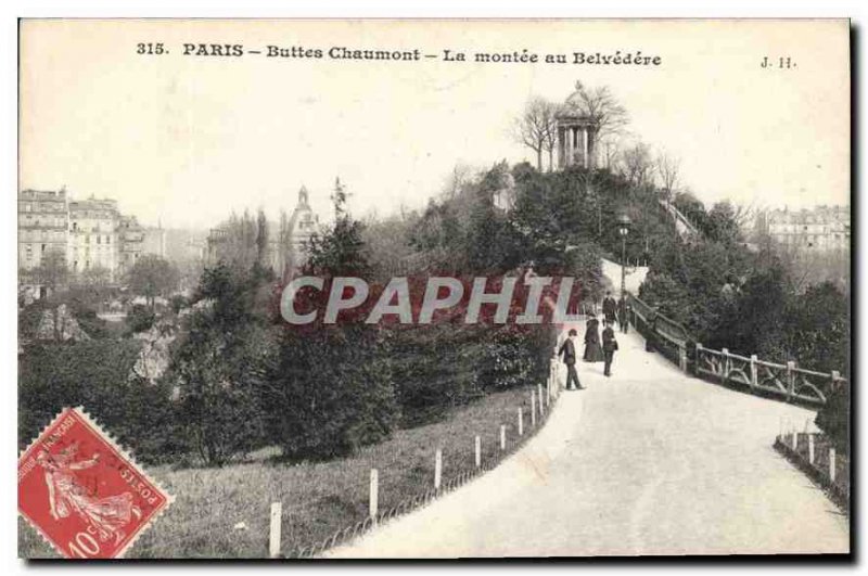 Postcard Old Paris Buttes Chaumont at the Montee Belvedere