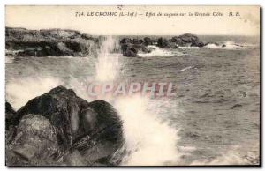 Old Postcard Croisic Waves Effect On The Grande Cote