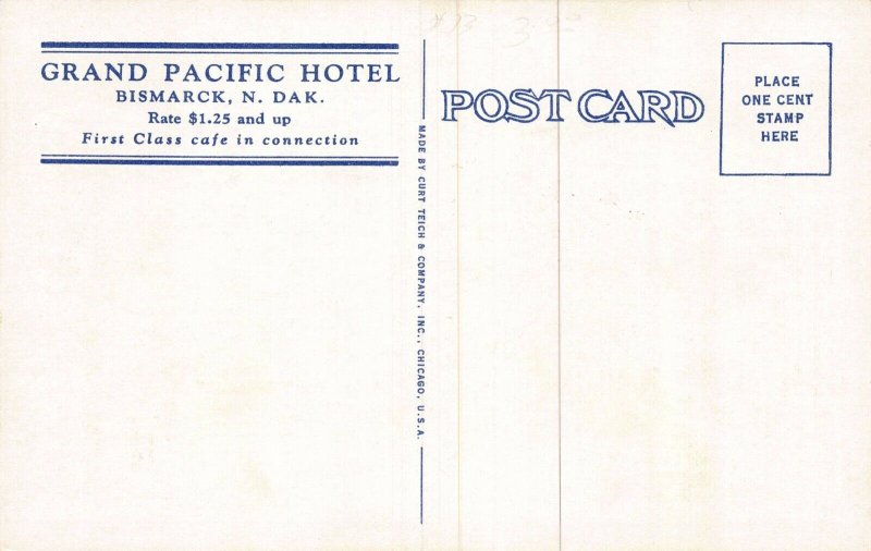 Postcard Grand Pacific Hotel in Bismarck, North Dakota~124739