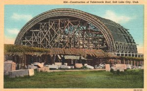 Vintage Postcard Construction Of Tabernacle Roof Building Salt Lake City Utah UT