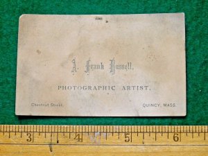 1870s A. Frank Russell Photographic Artist Quincy, MA Victorian Trade Card 2 F12