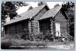 McGregor Minnesota MN Postcard RPPC Photo Grace Lutheran Log Church c1940's