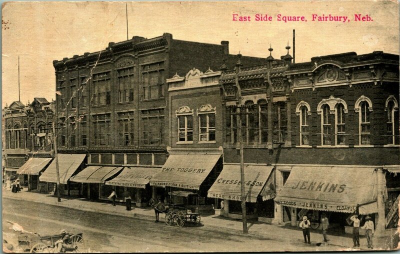 East Side Square Street View Faribury Nebraska NE 1912 DB Postcard D5