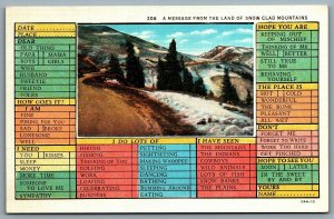 Postcard c1930 Message From The Land of Snow Clad Mountains Message Gram Unused