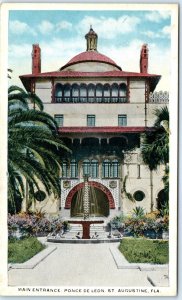 c1920s St. Augustine, Fla. Entrance Ponce De Leon Flagler Hotel Postcard FL A65