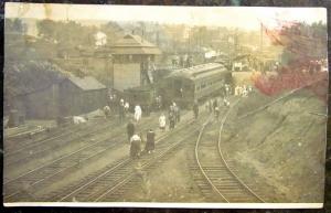 TRAIN STATION RPPC ANTIQUE REAL PHOTO POSTCARD railroad railway depot