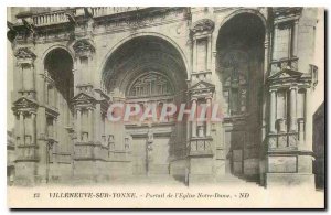 Old Postcard Villeneuve sur Yonne Church Portal Notre Dame