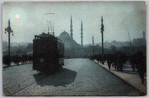 Constantinople Turkey c1910 Postcard Electric Streetcar Trolley Mosque