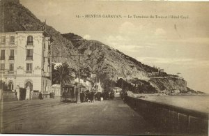 france, MENTON GARAVAN, Terminus du Tram, Hotel Cecil (1910s) Postcard