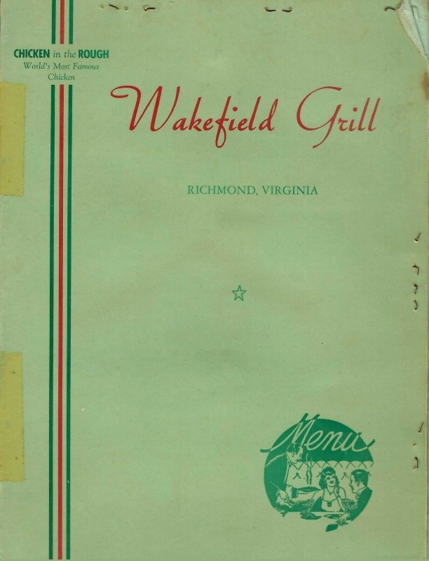 MK-067 VA, Richmond Wakefield Grill Menu April 18, 1948 Restaurant Vintage