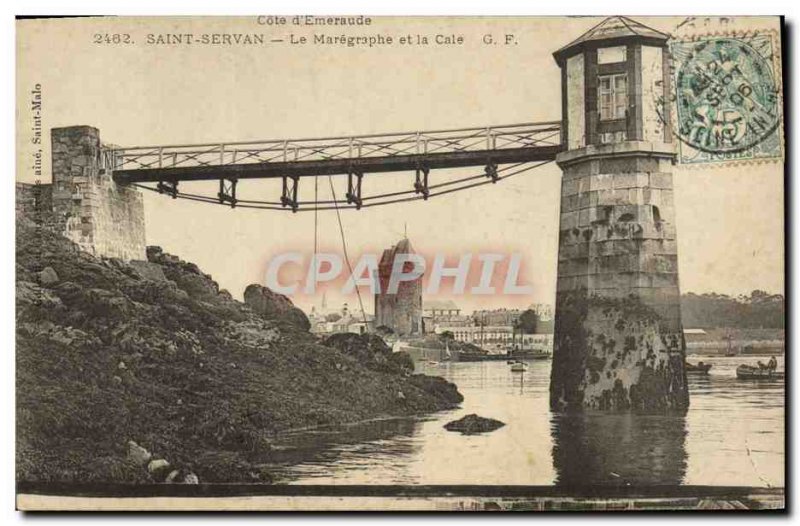 Old Postcard Saint Servan the tide gauge and Cale