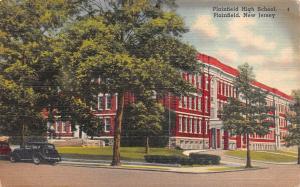 NJ, New Jersey      PLAINFIELD HIGH SCHOOL     1946 Tichnor Linen Postcard