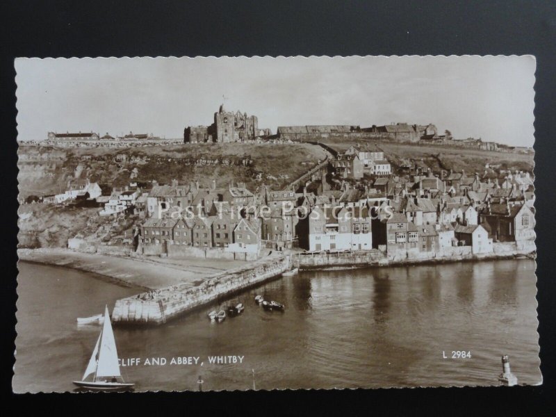 Yorkshire WHITBY Cliff & Abbey c1964 RP Postcard by Valentine L2984