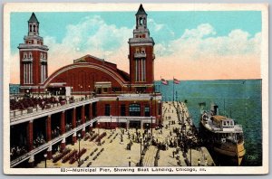 Vtg Chicago Illinois IL Municipal Pier Showing Boat Landing 1920s View Postcard