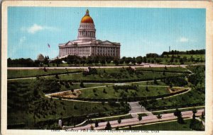 Memory Park and State Capitol, Salt Lake City UT Vintage Linen Postcard C35