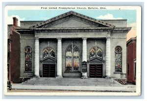 Bellaire Ohio OH, First United Presbyterian Street View Vintage Postcard 