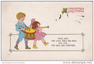 Christmas Greetings With Children Playing Drum and Flute 1914