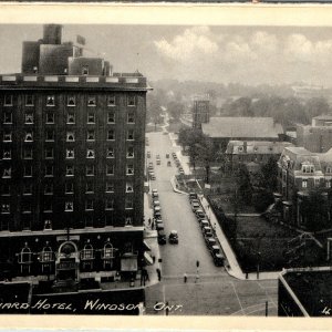 c1920s Windsor ON Prince Edward Hotel Postcard Aerial Ouellette Avenue Vtg Cars