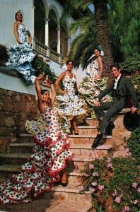 VINTAGE POSTCARD TRADITIONAL DRESS AND DANCE AT CADIZ SPAIN