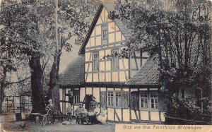 A174 Germany 1914 Gruss aus Fortshaus Wildungen Bicycle Pension vintage postcard