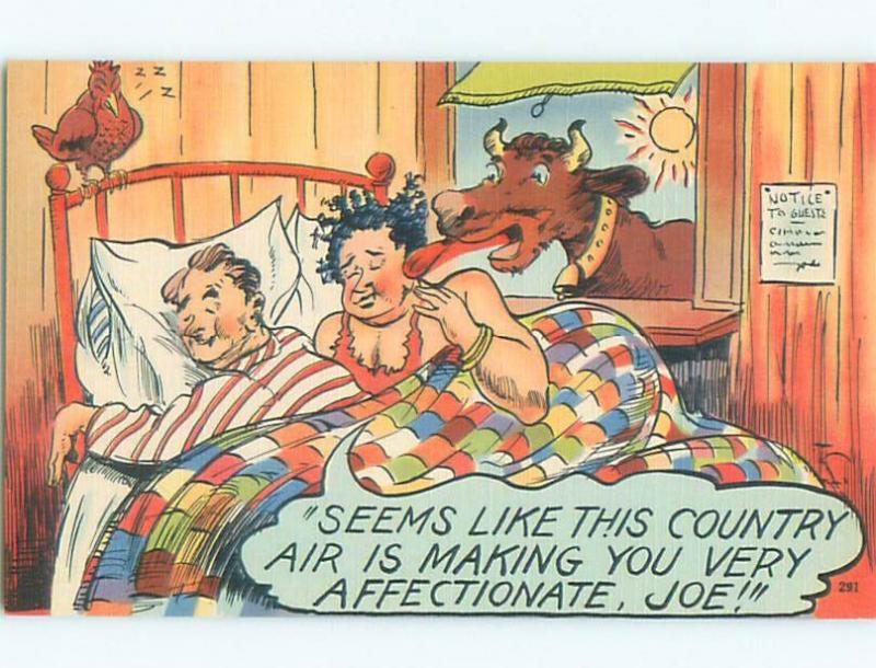 Linen Comic WOMAN DOESN'T REALIZE COW IS LICKING HER AC0132