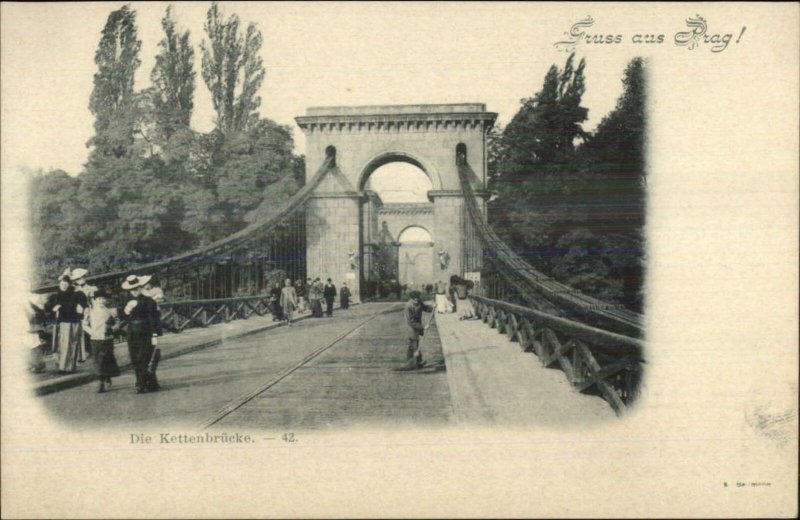 Gruss Aus Prag Prague Czech c1900 Postcard DER KETTENBRUCKE