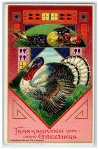 1912 Thanksgiving Greetings Turkey And Fruits Embossed Fort Wayne IN Postcard
