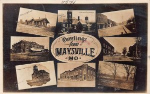 RPPC MAYSVILLE MISSOURI TRAIN DEPOT MULTI-VIEW REAL PHOTO POSTCARD (1909)