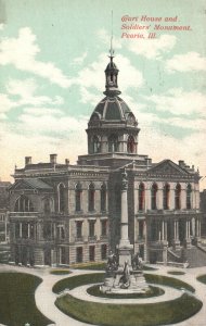 Vintage Postcard Courthouse And Soldiers Monument Historical Landmark Peoria ILL