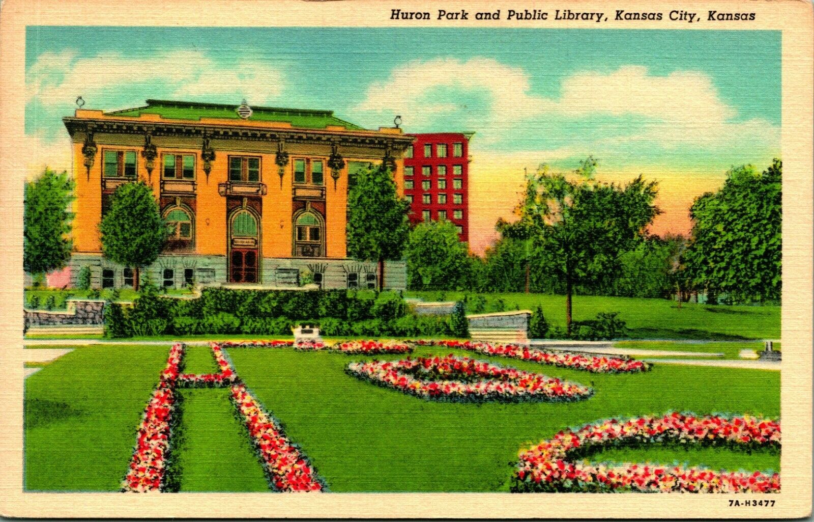 Kansas Stadt Ks Huron Park Und Gesetzliche Library Vtg Leinen Postkarte