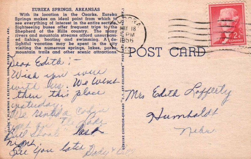 Eureka Springs Arkansas AR Crescent Hotel Linen Vintage Postcard 