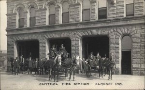 Elkhart IN Central Fire Station CRISP IMAGE Real Photo Postcard c1910