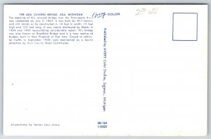 Ada Michigan~Ada Covered Bridge~Thornapple River~1950s Postcard