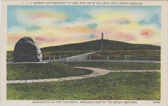 North Carolina Asheville Marker And Monument At Base And Top Of Kill Devil Hills