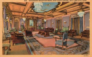 Vintage Postcard 1920's Governor's Reception Room State Capitol Salt Lake Utah