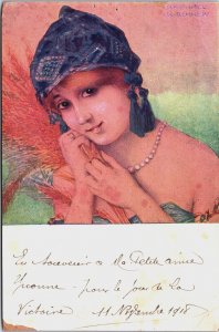 Art Nouveau Raphael Kirchner Lady Vintage Postcard C078