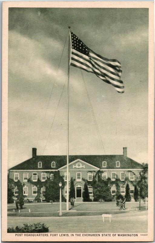 Post Headquarters Fort Lewis WA Armed Services Vintage Postcard R03