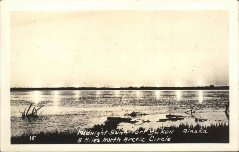 Ft Yukon AL Midnight Sun Arctic Circle 1930-50s Real Photo Vintage Postcard