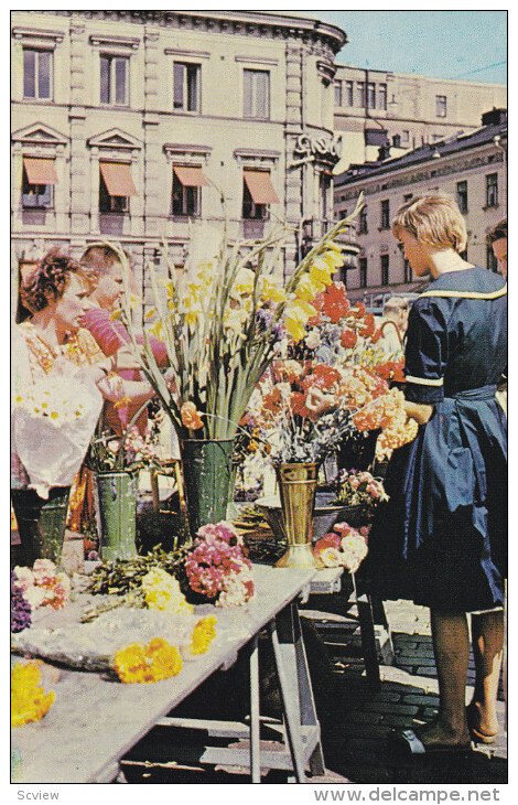 HELSINKI, Finland, 1940-1960's; Helsingin Kauppatori, Flower Stand