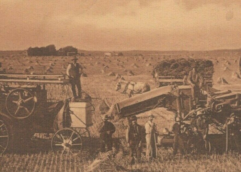c19101920s Threshing scene Pembina Country North Dakota equipment