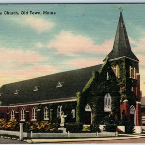 c1940s Old Town, ME St. Mary's Church Cathedral Vine Brick Tichnor Linen PC A211