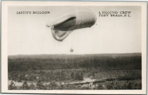 FORT BRAGO NC CAPTIVE BALLOON & BIGGING CREW VINTAGE REAL PHOTO POSTCARD RPPC