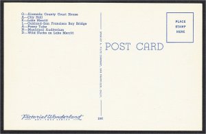 Oakland CA Large Letter Linen Postcard 1940s-1950s