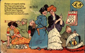 Leap Year 1907 Spinsters Waiting to Trap Men Misogyny Vintage Postcard