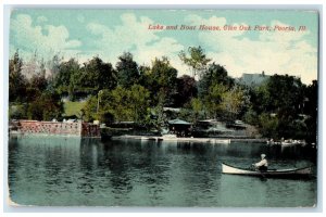 1913 Lake Boat House Glen Oak Park Canoe Boat Peoria Illinois Vintage Postcard