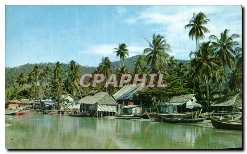 Old Postcard A Peaceful Scene at a Fishing Village